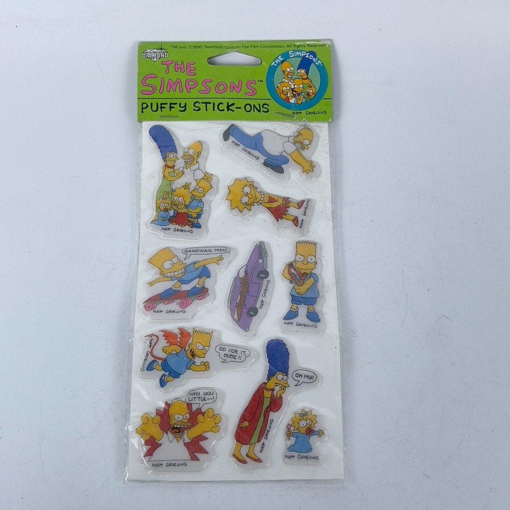Vintage Diamond Matt Groening 1990 The Simpsons‎ Cartoon Puffy Stick on Stickers